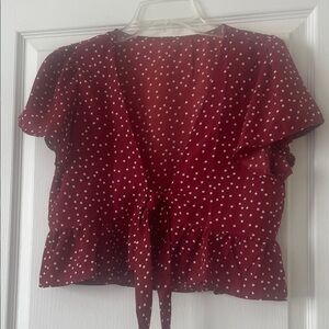 SHEIN Red Polka Dot Blouse with Ruffle Sleeves